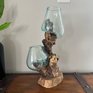✨ Hand-Blown Glass & Natural Driftwood Sculpture